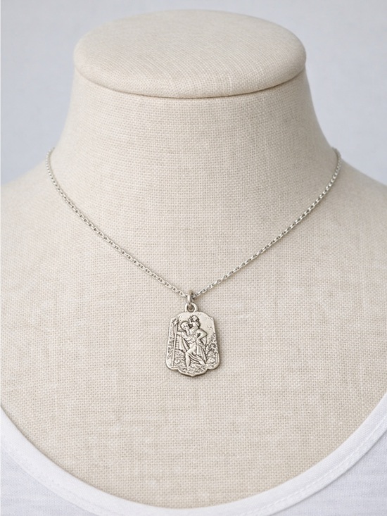 Western Germany Jewelry - Vintage German Silver St. Christopher Medal- Germany Mid Century Pendant